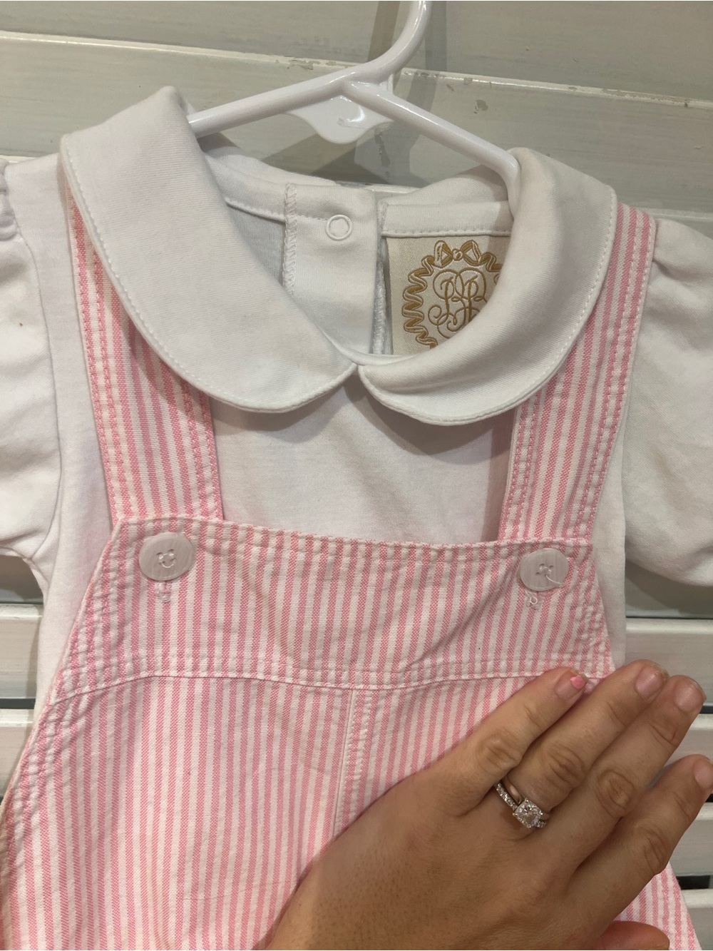 The Beaufort Bonnet Company Pink Striped Overalls with White Puff Sleeve Top - Picture 7 of 9